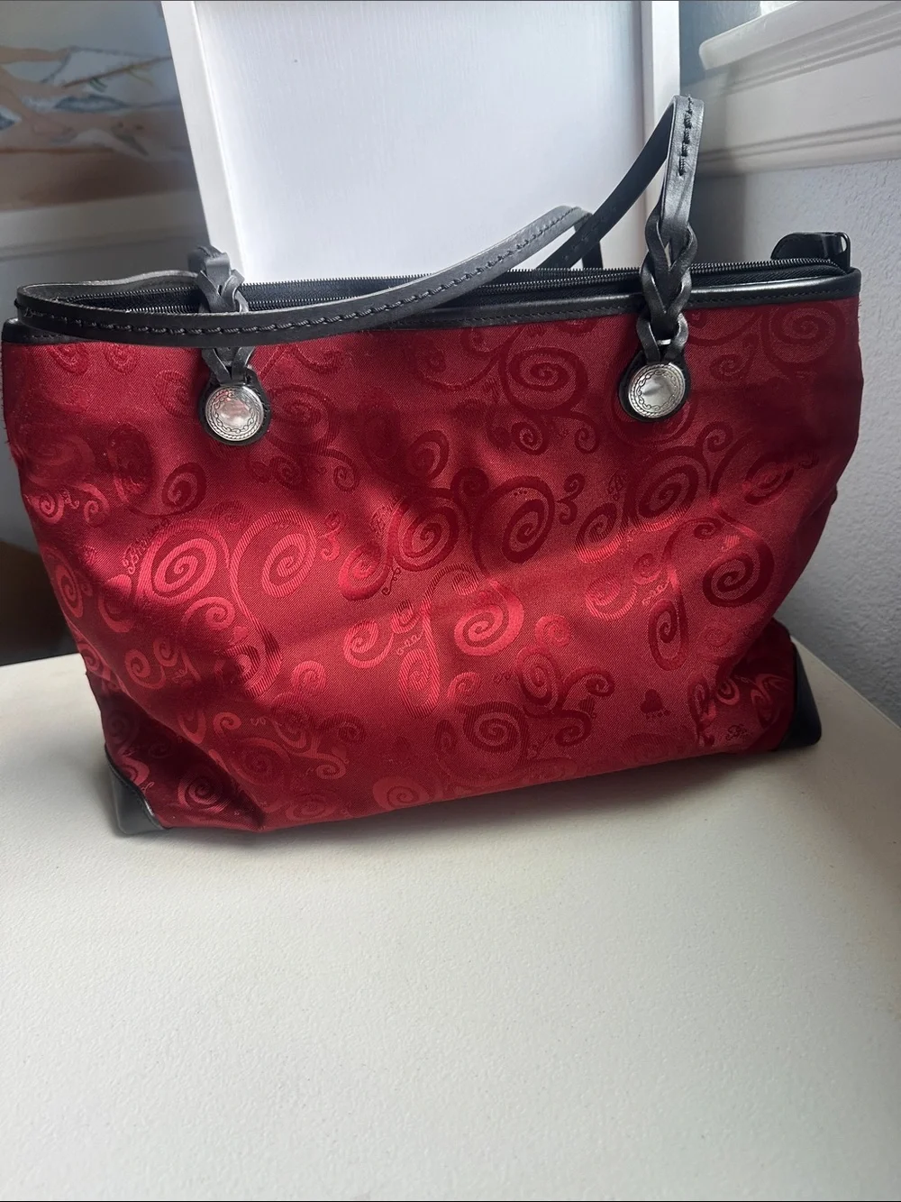 Brighton Red Jacquard Tote with Black Trim